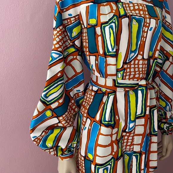 Vintage 70s Print Dress with Billowy Sleeve Size M - Picture 4 of 6